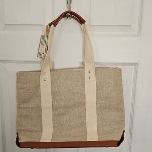 Stylish Tan and Cream Tote Bag
